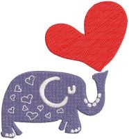 Violet Elephant Red Heart Free Embroidery Design
