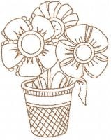 Redwork Flowers Pot